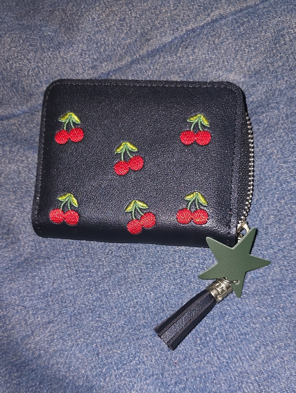 NWOT Black Cherry Embroidered Zip Wallet